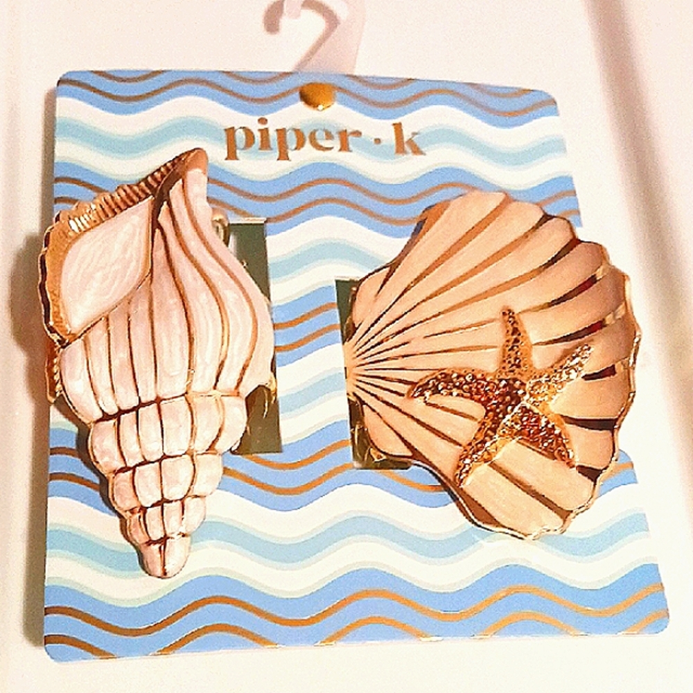 Piper*K 🐚 2 Shell Hair Clips Set in Soft Cream and Gold Accents 🐚 - Picture 5 of 8